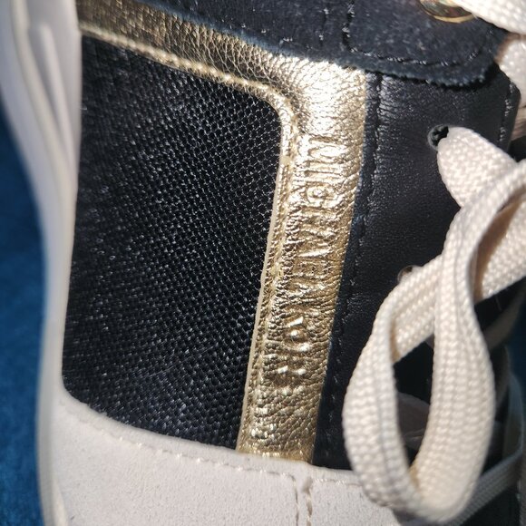 NWOT Michael Kors  Lace-Up Sneakers – Women’s Size 7M Black, Gold & Cream - Picture 10 of 16